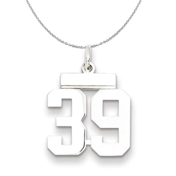 Silver, Athletic Collection Medium Polished Number 39 Necklace - 24 In - Picture 1 of 8